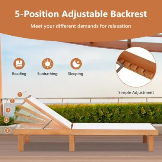 Tangkula 1PC/2PCS Outdoor Chaise Lounge Chair, Eucalyptus Wood Recliner w/ 5-Level Backrest, Breathable & Quick Drying Seat Fabric image {3}