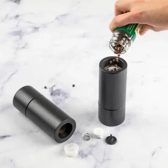 2pc Acacia Round Salt and Pepper Grinder Set Black - Threshold&trade;: 5" Height, 63 Volume Capacity, Spice Mills, 2 Pieces image {4}