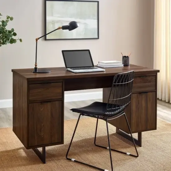 DuPonte Modern Double Sided Pedestal Executive Desk Dark Walnut - Saracina Home image {3}