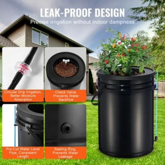 VEVOR DWC Hydroponics Grow System, Hydroponic Growing System with Top Drip Kit, 5-Gallon Deep Water Culture with Air Pump, Black image {6}