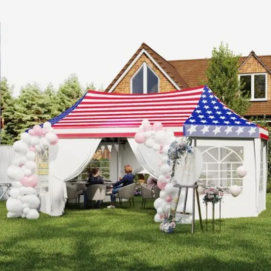 Outsunny 22.3 x 16.4 ft Party Tent, Heavy Duty Outdoot Canopy Tent with 2 Doors and 6 Windows, American Flag image {4}