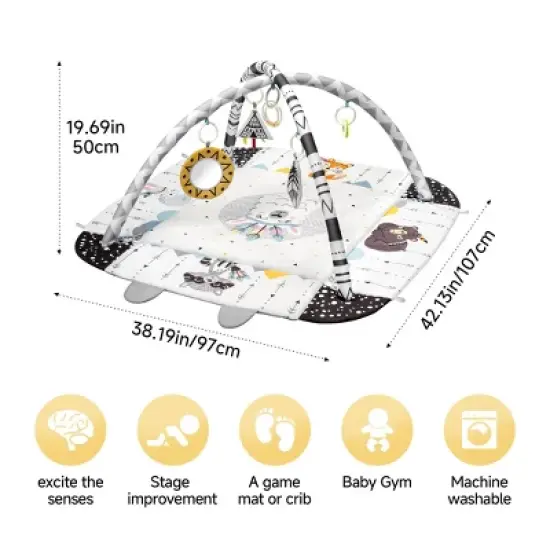 BabyBond Baby Gym Play Mat, 8 in 1 Tummy Time Mat with 5 Toys, Washable Baby Activity Play Mat for Visual, Hearing, Sensory, Motor Development image {4}