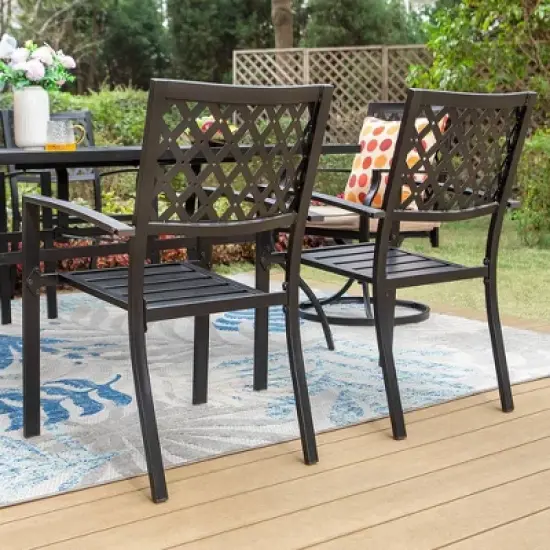7pc Outdoor Rectangular Table & 6 Chairs with Grid Design - Black - Captiva Designs image {7}
