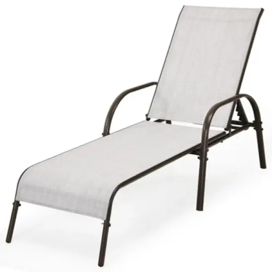 Tangkula 2 PCS Outdoor Chaise Lounge Chair Adjustable Reclining Bed with Backrest& Armrest Gray image {9}