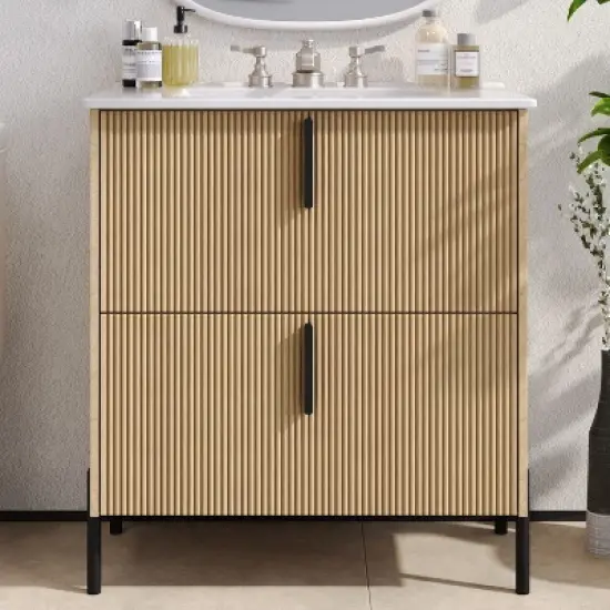 Christopher Knight Home Sephera Modern 30" Bathroom Vanity with Ceramic Sink and Drawers image {9}
