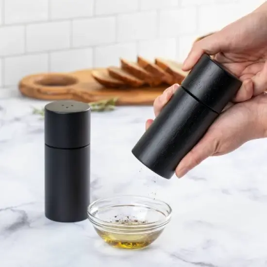 2pc Acacia Round Salt and Pepper Grinder Set Black - Threshold&trade;: 5" Height, 63 Volume Capacity, Spice Mills, 2 Pieces image {3}