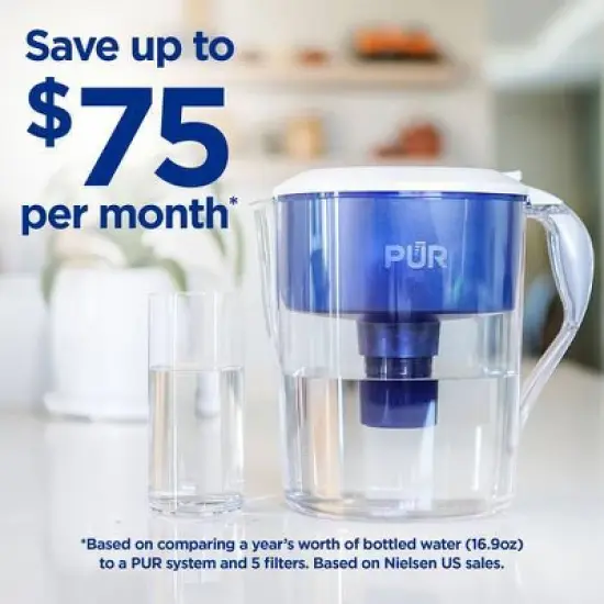 PUR 11 Cup Water Filtration Pitcher - Blue/White: BPA-Free, Filters Chlorine & Mercury, 40-Gallon Purifier, PUR Filter Compatible image {3}