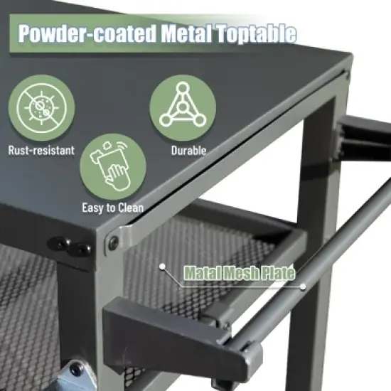 CLIHOME Outdoor 3-Shelf Grill Table,Stainless Steel Grill Cart Outdoor with Wheels image {3}