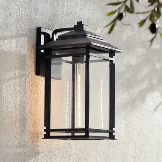 John Timberland North House Mission Outdoor Wall Light Fixture Matte Black Metal 19" Clear Glass for Post Exterior Barn Deck House Porch Yard Patio image {1}