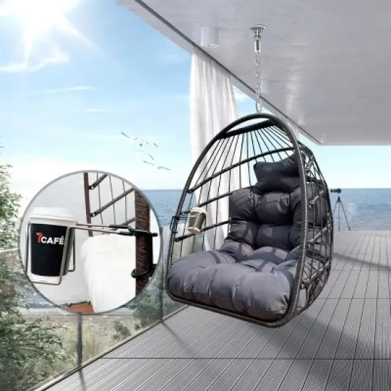 Indoor Or Outdoor Hammock Egg Basket Chair,Hanging Chair With Cushion And Metal Frame,Woven Rattan Patio Lounge Hammock Chair-Coolbibila image {8}