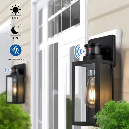 C Cattleya 2-Pack Matte Black Motion Sensor and Dusk to Dawn Outdoor Wall Lantern image {1}