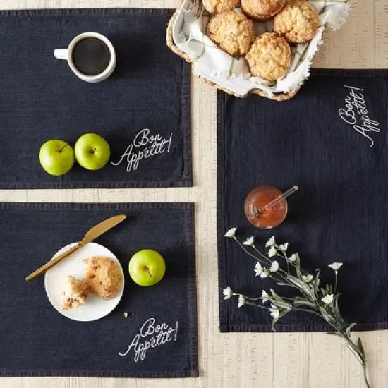 Design Imports Bon Appetit Denim Embroidered Placemat Set/4 image {5}