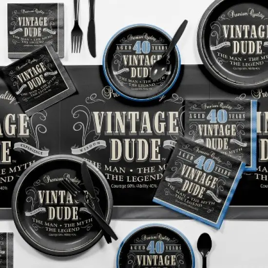 48ct Vintage Dude 40th Birthday Napkins Blue image {1}