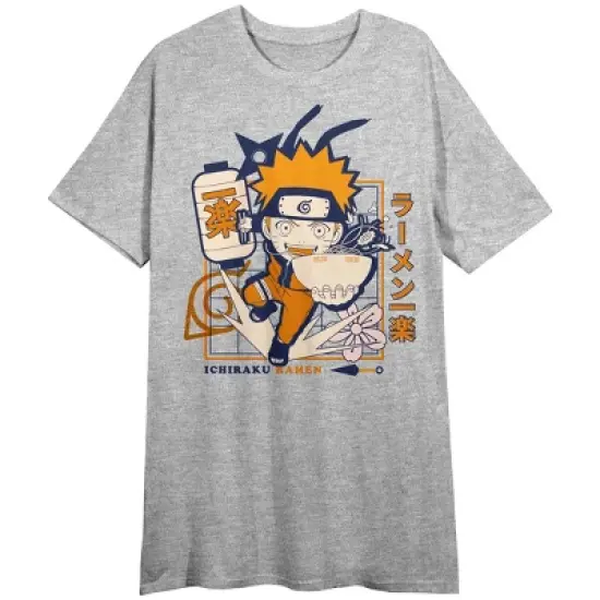 Naruto Shippuden Naruto With Ichiraku Ramen Crew Neck Short Sleeve Athletic Heather Women's Night Shirt image {2}
