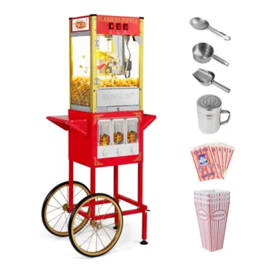 ROVSUN Popcorn Machine with Cart, Wheels & 8 Oz Kettle Makes Up to 32 Cups, Popcorn Maker w/ Candy Dispensers for Commercial Home Movie Theater image {15}
