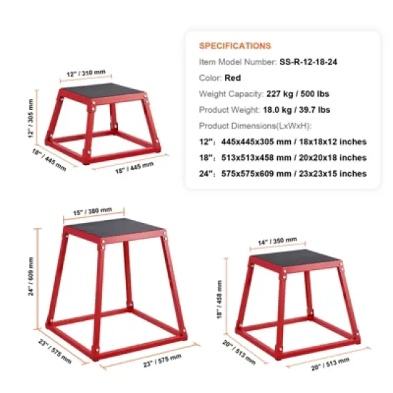 VEVOR Plyometric Jump Boxes, 12/18/24 Inch Plyo Box, Platform and Jumping Agility Box, Anti-Slip Fitness Exercise Step Up Box Set image {7}