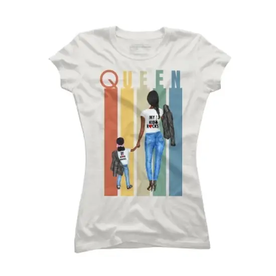 Junior's Design By Humans Mother's Day Black Mom Queen Retro Stripes By duron4 T-Shirt image {6}