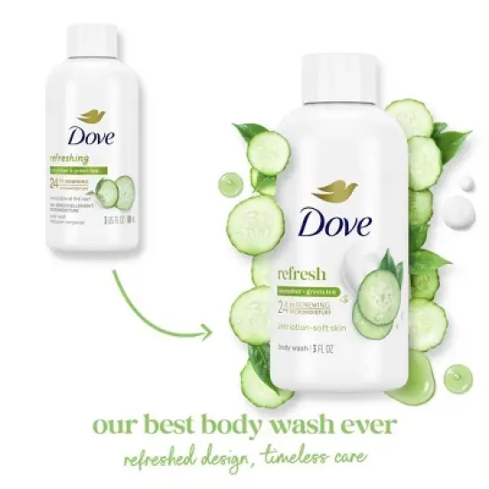 Dove Refresh 24-Hour Lotion-Soft Skin Mini Body Wash - Cucumber and Green Tea - Travel Size - 3 fl oz image {2}