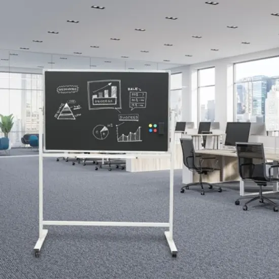 Excello Global Products 48" x 32" Reversible Whiteboard/Chalkboard on Wheels (White Frame) image {5}