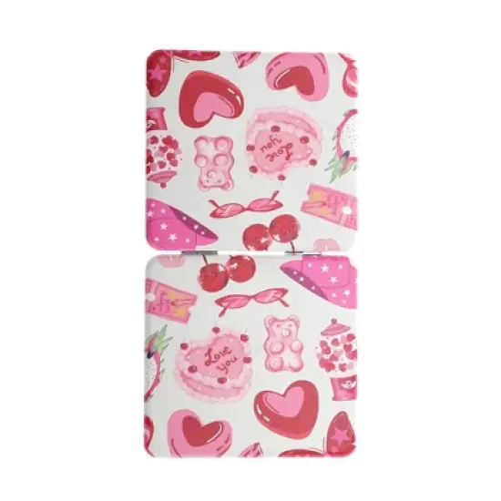 Unique Bargains Women Square Shape Handheld Mirror for Travel Pink 1 Pc image {3}