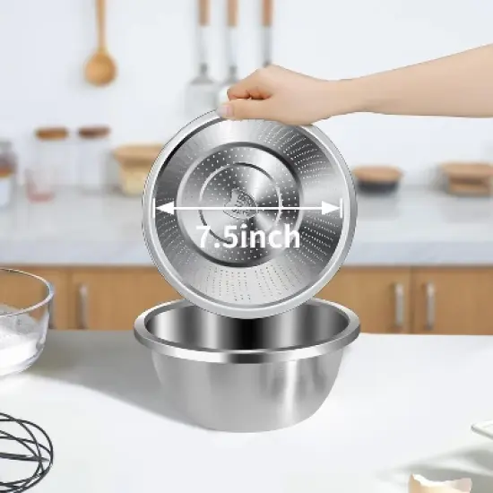 Colander 304 Stainless Steel 3-quart with Mixing Bowls, Dishwasher Safe. (2PC) image {4}