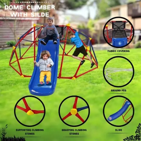 INFURNIC Baby Activity Gyms 6ft Dome Climber with Slide and Climbing Stones for Outdoor Fun, Multicolor, 103.55"*72.05"*34.65" image {2}