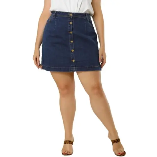 Agnes Orinda Women's Plus Size Denim Button Side Pocket Casual Jean A-Line Mini Skirt image {2}