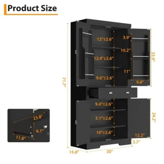 72in Tall Kitchen Pantry Cabinet, Farmhouse Large Cupboard Storage Cabinet with Adjustable Shelves 6 Door Racks for Living Dining Room Laundry image {2}