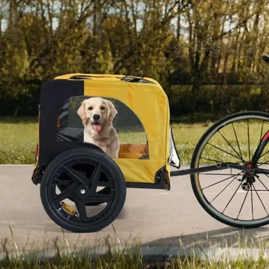 Foldable Dog Bike Trailers, Pet Bike Trailer With 16 Inch Wheels, Up To 88 Pounds Capacity, Internal Leash, Non-Slip Floor Mesh Dog Bike Trailer image {9}