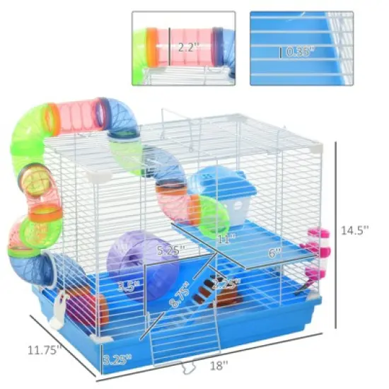 FURNIinspire 2-Tier Hamster Cage with Wheel and Water Bottle,19"*11.75"*14.5" image {2}