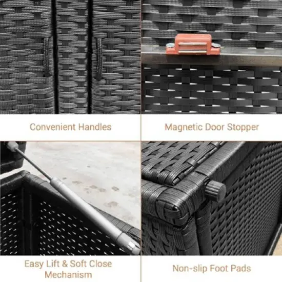 WELLFOR 88gal Outdoor Patio Garden Rattan Storage Box Black image {4}