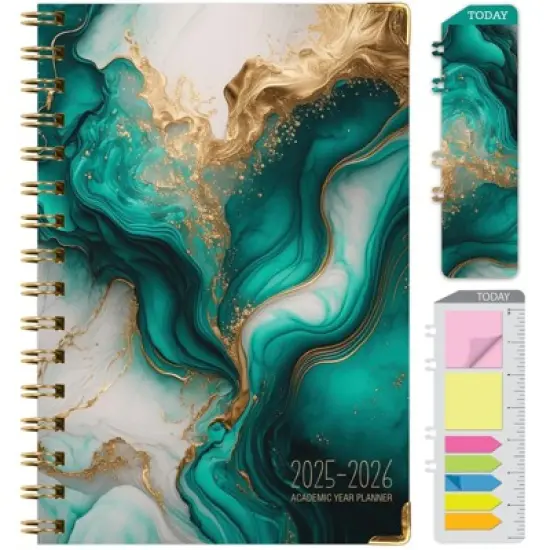 Global Printed Products Hardcover AY 2025-2026 Fashion Planner - 5.5"x8" (Teal Gold Marble) image {8}