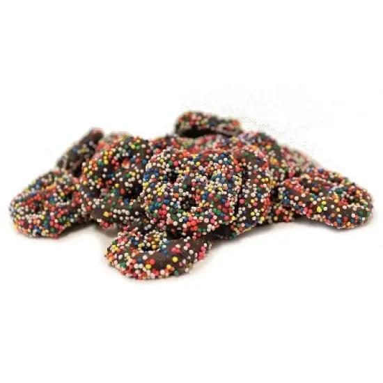 Rainbow Nonpareils Dark Chocolate Covered Pretzels by It's Delish image {2}