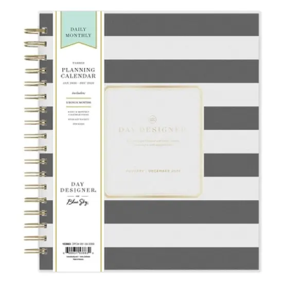 Blue Sky Day Designer Daily/Monthly Planning Calendar 8"x10" Rugby Stripe Black Frosted image {2}
