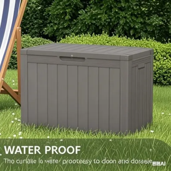 INFURNIC Deck Boxes, 45 GAL Outside Storage Box Container with Handle for Storage Garden Tools, Pool Supplies, Brown, 30.75"*17.1"*21.85" image {2}