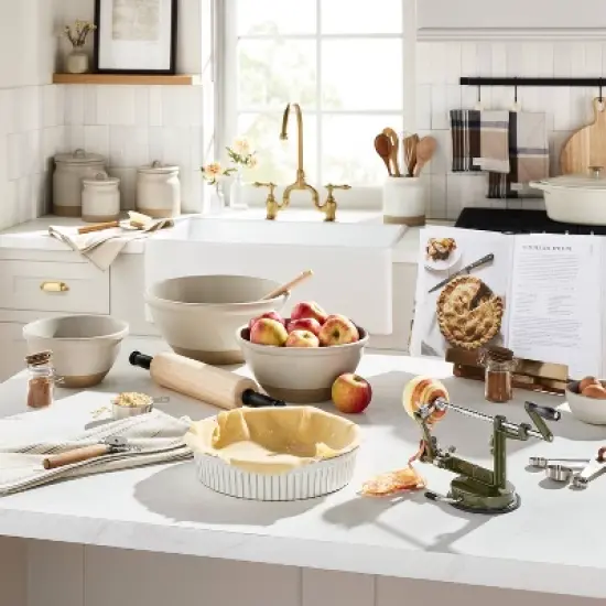 10.5" Fluted Stoneware Pie Dish Cream - Hearth & Hand&trade; with Magnolia image {1}