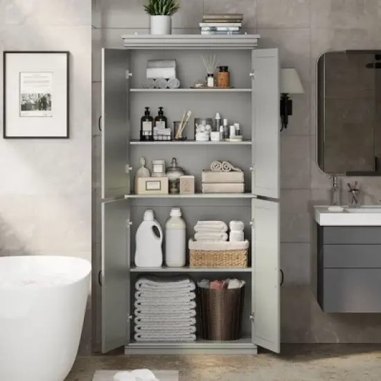 Tall Kitchen Pantry Cabinet, Storage Cabinet with 4 Doors & Adjustable Shelves, 70" Freestanding Cupboard, Tall Bathroom Linen Cabinet image {1}