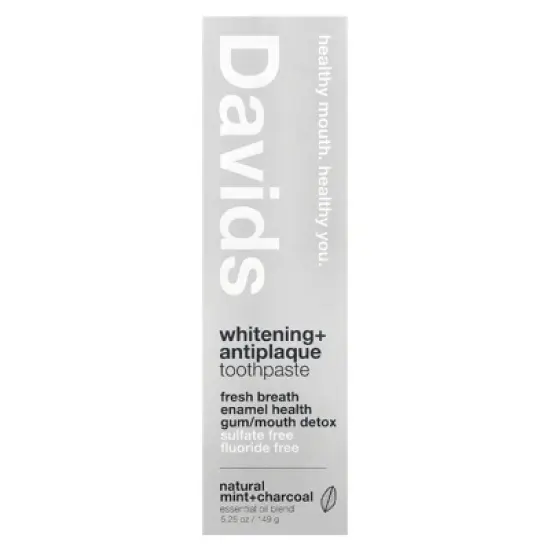 Davids Whitening + Antiplaque Toothpaste, Natural Mint + Charcoal , 5.25 oz (149 g) image {1}