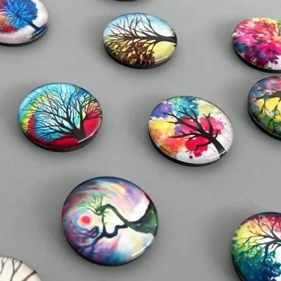 Wrapables Crystal Glass Magnets, Refrigerator Magnets for Office Whiteboards, Cabinets, Lockers (Set of 12), Vibrant Trees image {2}