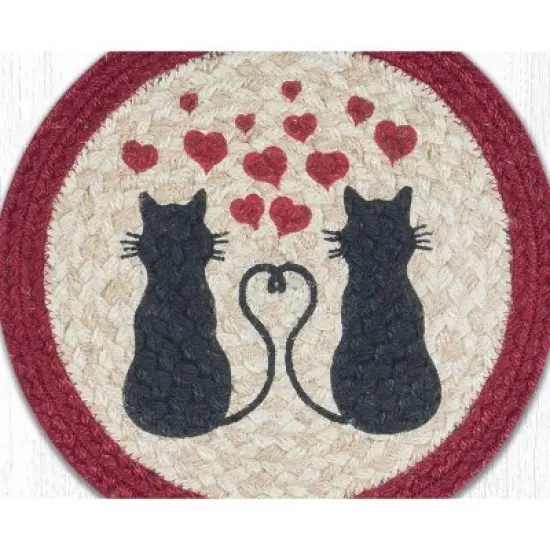 Earth Rugs Round Trivet &ndash; Love Cats Printed Braided Jute, 10"x10", Rustic Pet Lover Kitchen Decor image {2}