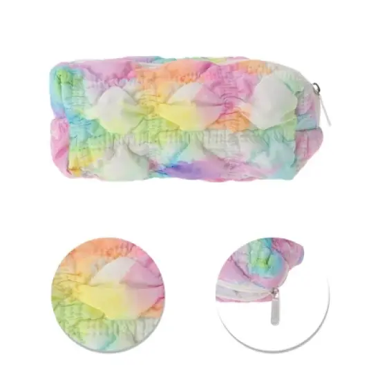 Unique Bargains Ruffled Cloud Rainbow Bubble Grid Makeup Bag 1 Pc image {3}