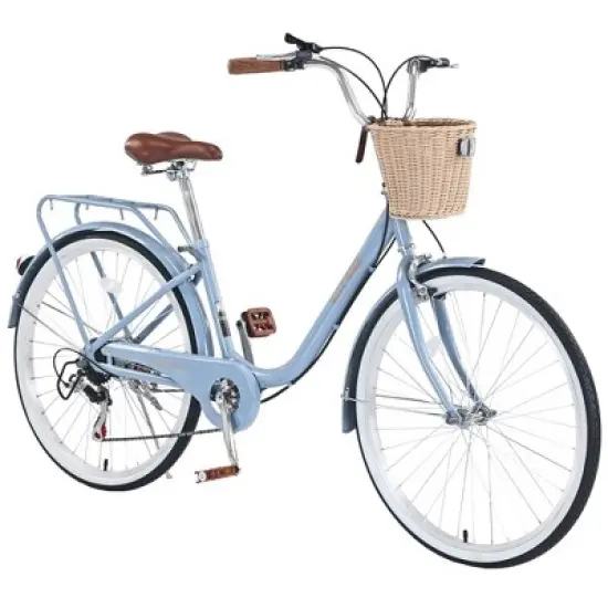 NAYSAYE Bicycle 7 Speed City Bike with Basket Steel Frame for Girls for Commuting and Leisure, Blue, 66.93"*24.8"*41.34" image {5}