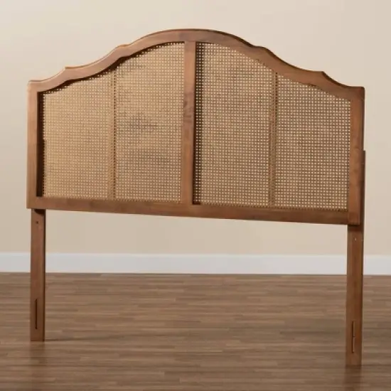 Iris Vintage Wood and Synthetic Rattan Arched Headboard Walnut - Baxton Studio image {3}