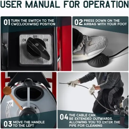 AMERLIFE Electric Drain Cleaner Machine with Auto-Feed & 10 Cutters, Sewer Snake Auger image {6}