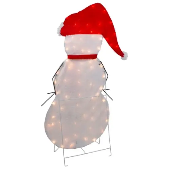 Northlight 42" Lighted 2D Chenille Snowman in Santa Hat Outdoor Christmas Decoration image {5}