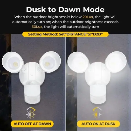 R.W.FLAME LED Flood Motion Sensor Outdoor Lights, 24W 1800LM 5000K IP54 Waterproof, 5 Lighting Modes, 4 Lighting Durations, 3 Detection Distances image {6}