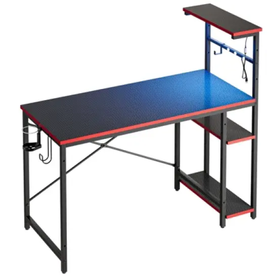 Bestier 44 inch Gaming Desk with RGB LED Light&ndash;Reversible 4-Tier Storage Shelves, Hooks, Cup holder and Magnets image {9}