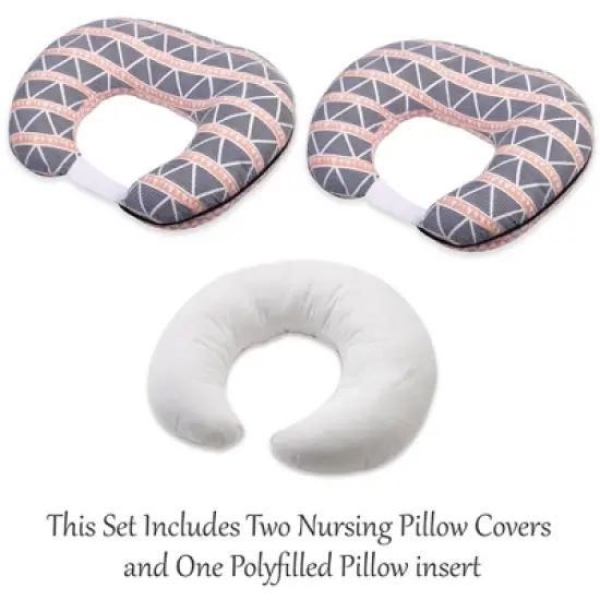 Bacati - 3 pc Emma Aztec Coral/Navy Large Triangles Muslin Hugster Feeding & Infant Support Nursing Pillow with 2 removable zippered covers  image {3}