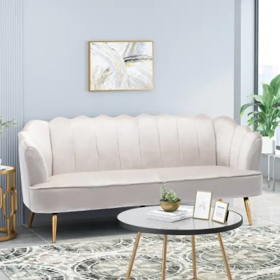 Reitz Modern Glam Velvet Channel Stitch 3 Seater Shell Sofa - Christopher Knight Home image {1}