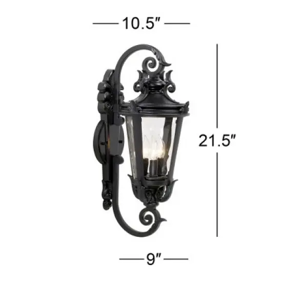John Timberland Casa Marseille Vintage Rustic Outdoor Wall Light Fixture Black Scroll Arm 21 1/2" Clear Hammered Glass for Post Exterior Barn Deck image {3}